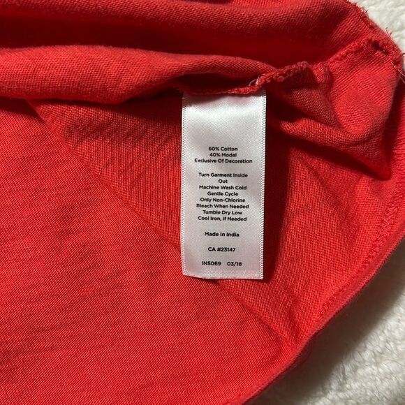 Talbots L Red Crochet Lace Pleated Front Short Sleeve Cotton Modal Tee - Picture 8 of 11